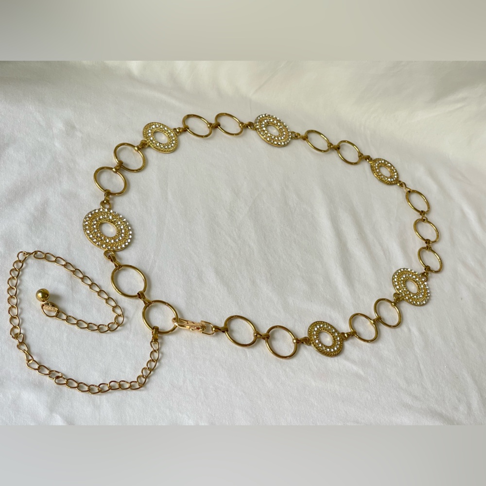 Amazing Vintage gold tone and rhinestone chain belt adjustable size